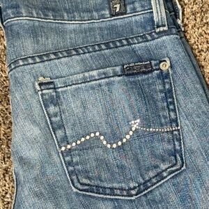 7 For All Mankind Light Blue straight leg Jeans with Rhinestone Pocket Detail